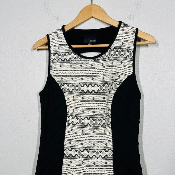 Greylin Knit Fit & Flare Dress Sleeveless SW Stretch Black White - S - Picture 2 of 4